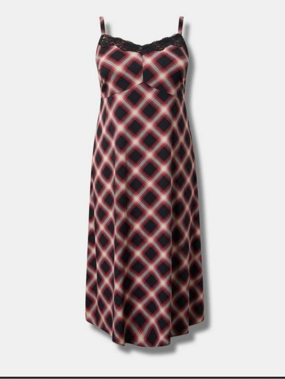 Torrid Black and Pink Plaid Slip Dress with Lace Trim NWT size 3X